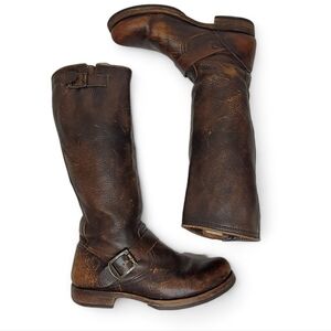Frye Veronica Slouch Tall Boots 8 Distressed Brown Leather